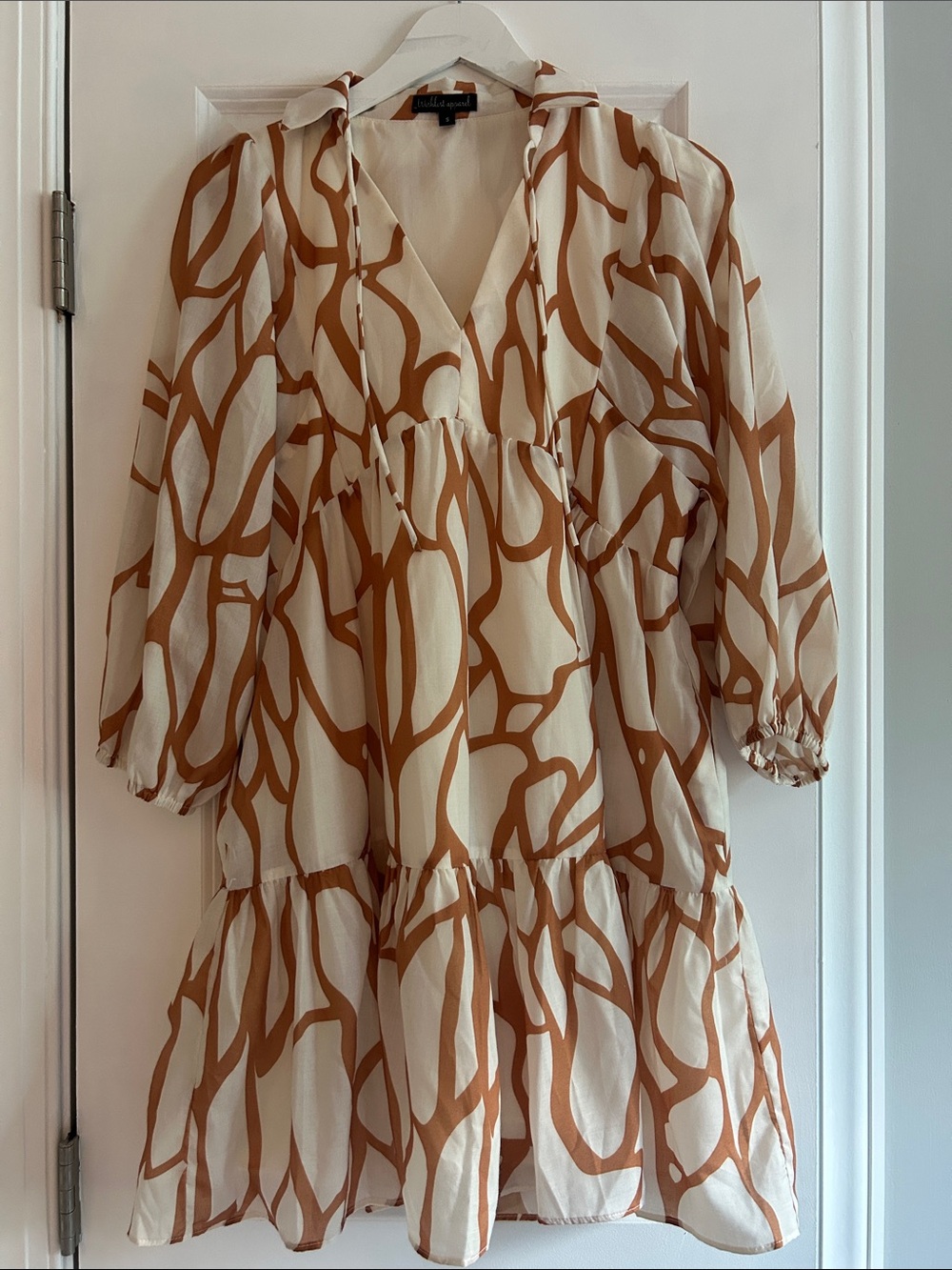Abstract Print Mini Dress in Ivory and Caramel